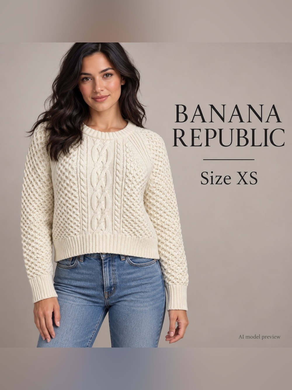 Banana Republic XS Ivory Cable Knit Cropped High Low Pullover Sweater